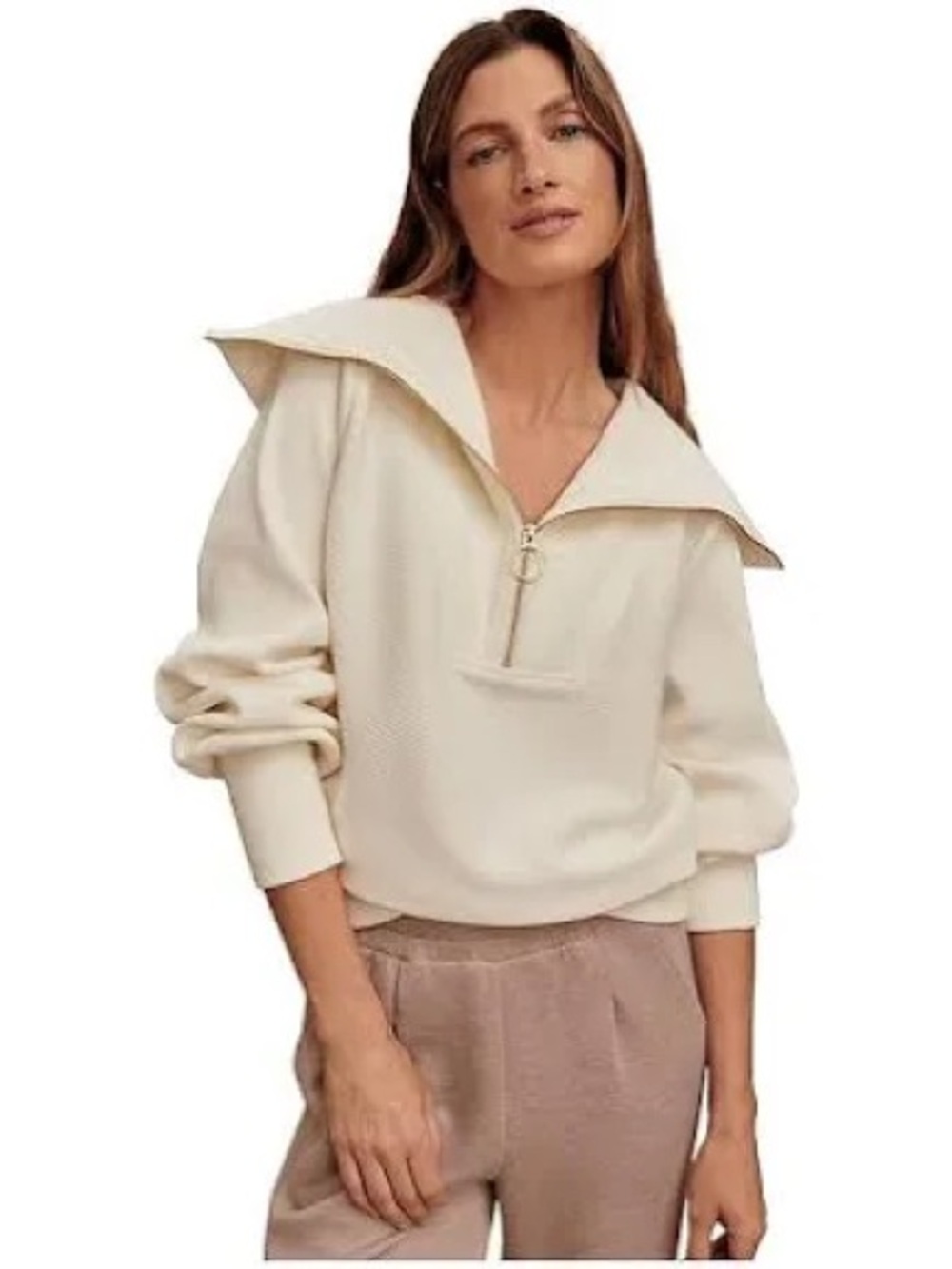 Varley Cream Half-Zip Cowl Sweater